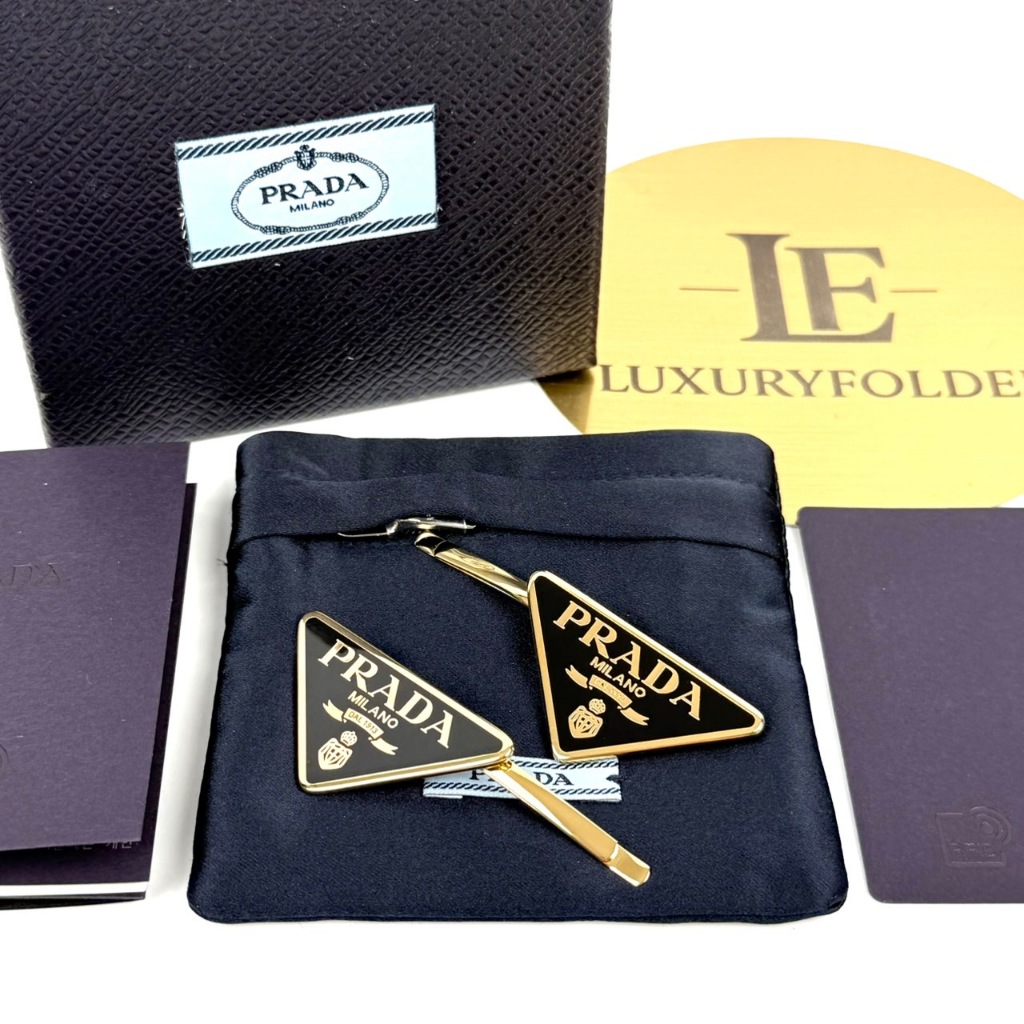 Prada Metal hair pins กิ๊บติดผมโลหะ 1IF051-2BA6 สี Black/Gold ของแท้ 100%
