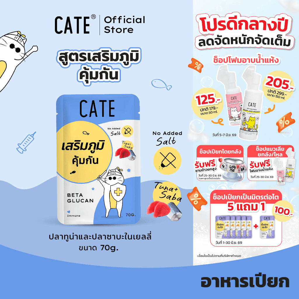 ยกโหล (12 ซอง) CATE เคท อาหารเปียกแมว สูตรเสริมภูมิคุ้มกัน 70 g.