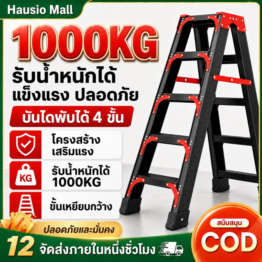 บันได บันไดพับได้ บันไดอลูมิเนียม บันไดทรงA 3-7 ขั้น รับน้ำหนักได้ 500KG ขึ้นลงได้ 2 ข้าง พับเก็บง่าย