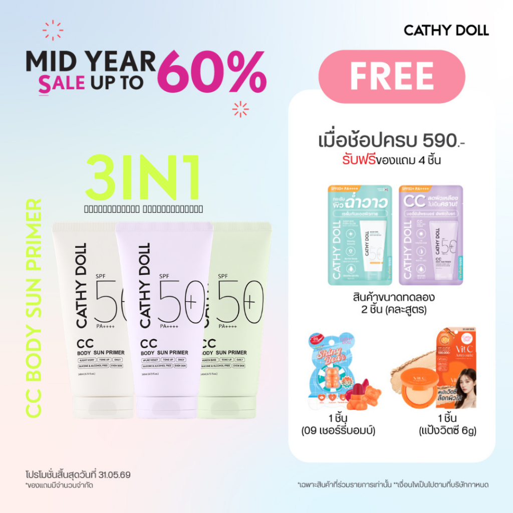 Cathy Doll ซีซีบอดี้ซันไพรเมอร์ เอสพีเอฟ50+ พีเอ++++ 50ml เคที่ดอลล์