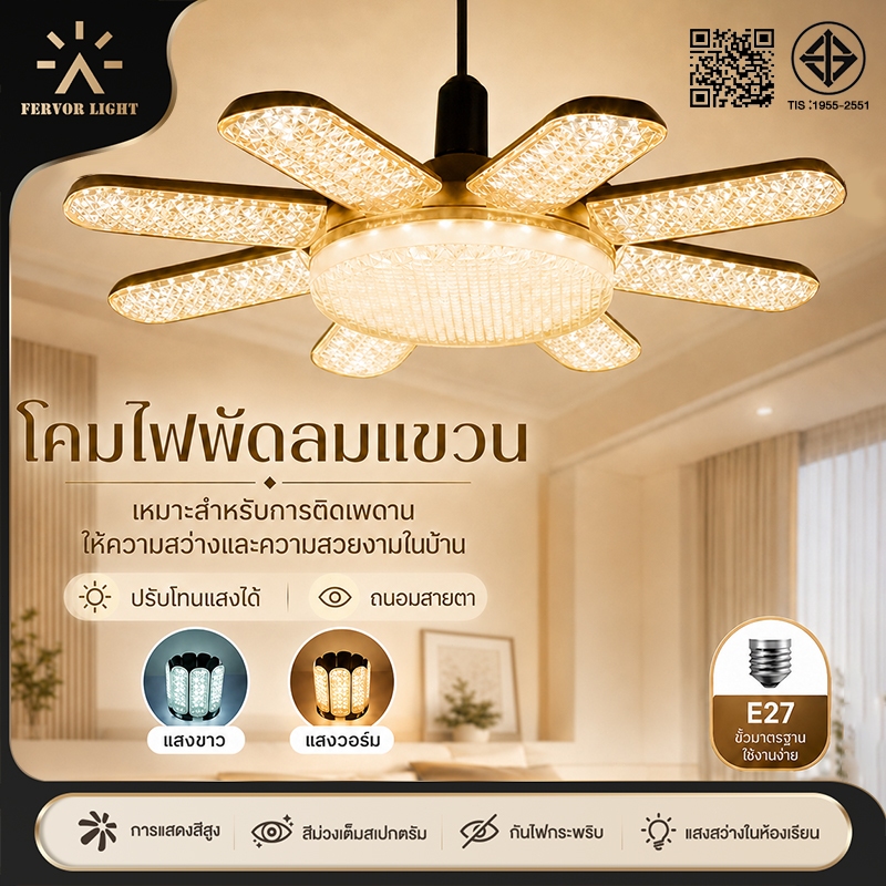 หลอดไฟใบพัด หลอดไฟ LED หลอดไฟไดมอนด์ ทรงใบพัด ไฟร้านอาหาร ไฟตลาดนัด E27ซุปเปอร์สว่าง พับเก็บได้