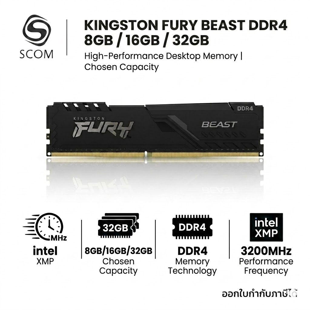 (RAM) KINGSTON FURY BEAST DDR4 8GB 16GB 32GB 3200 MHz SYNNEX DDR4 (BLACK)