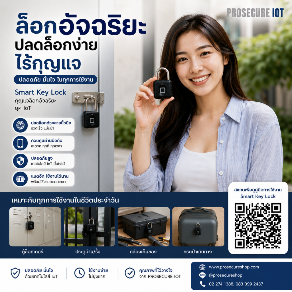 กุญแจอัจฉริยะ Smart key lock ปลดล็อคผ่านแอพ สแกนลายนิ้วมือได้ PSC-KL01