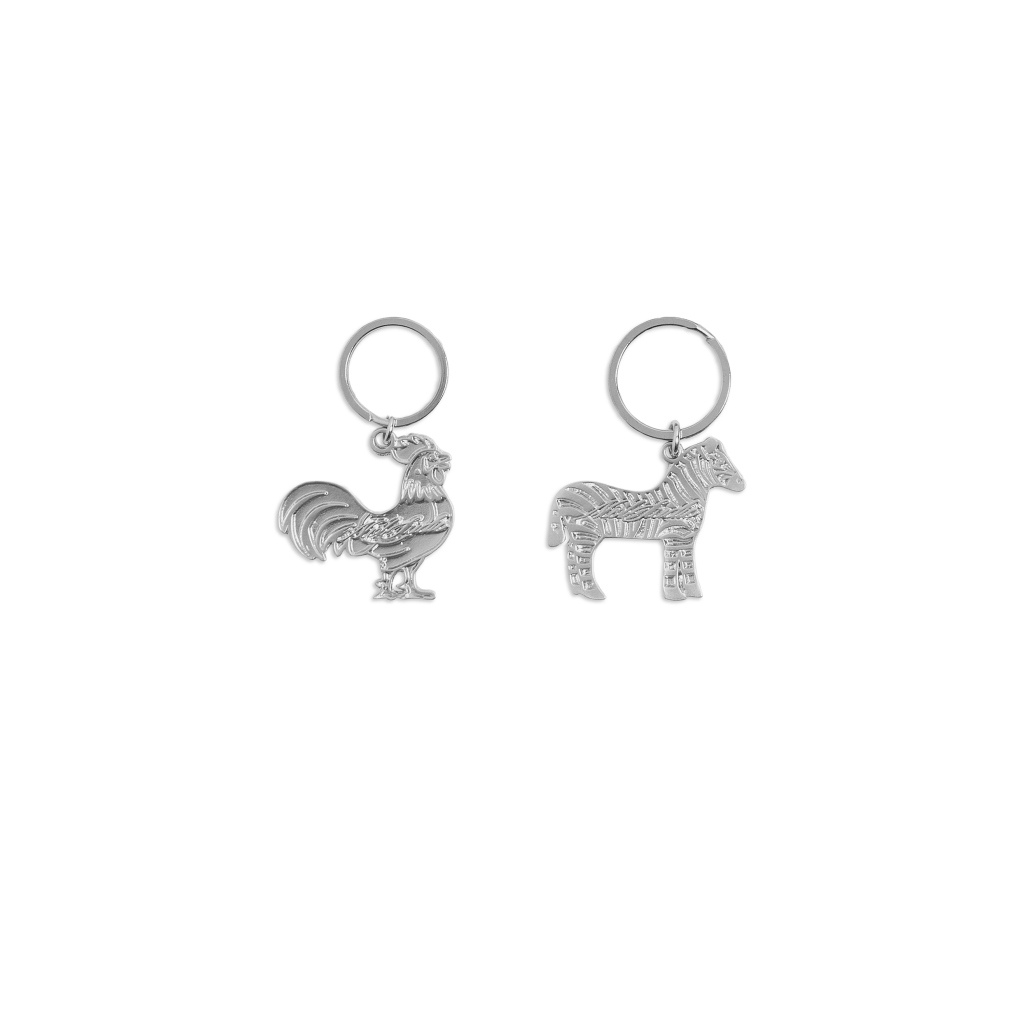 NWL Metal Chicken & Zebra Keychain / พวงกุญแจ ไก่ / ม้าลาย สีเงิน