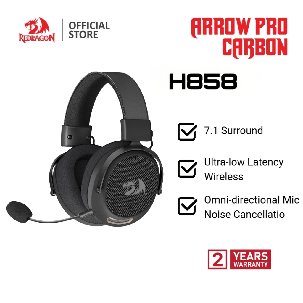 Redragon PRO CARBON H858 ชุดหูฟังเล่นเกมไร้สาย 3 โหมด 7.1 เสียงรอบทิศทาง 53 มม. ไดรเวอร์