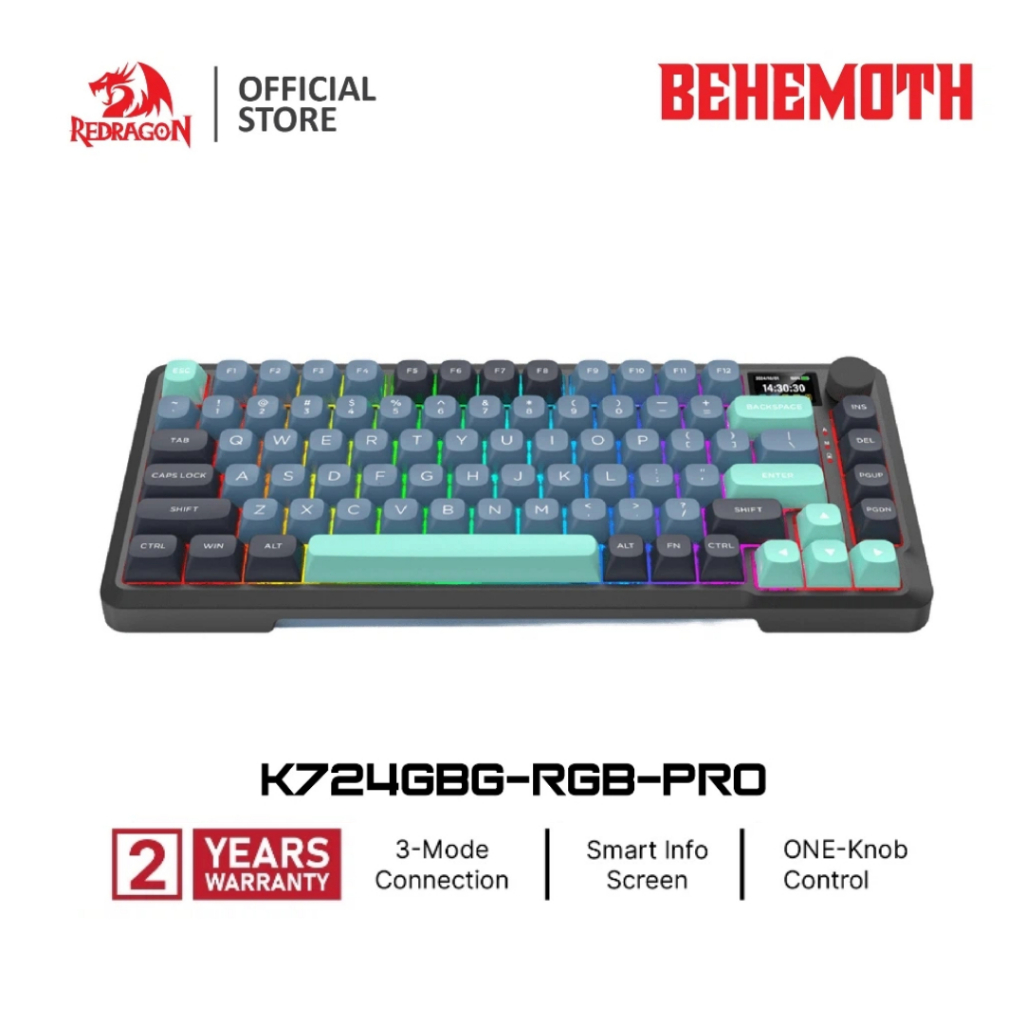 Redragon K724 PRO คีย์บอร์ดเกมปะเก็นไร้สายพร้อมหน้าจอ Hype & Knob 81-Key คีย์บอร์ด 1.14 TFT Info จอแ