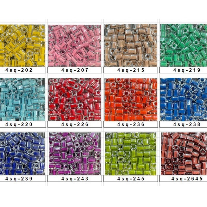 Square (4mm) ทรงสี่เหลี่ยม ลูกปัดแก้ว Miyuki เม็ดบีด เม็ดทราย Square Beads
