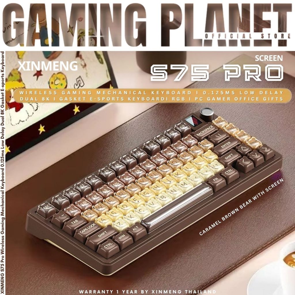 [ของแท้ 100%] XINMENG S75Pro คีย์บอร์ด Mechanical Tri-Mode 8K มีจอ Knob Gasket Gaming Keyboard