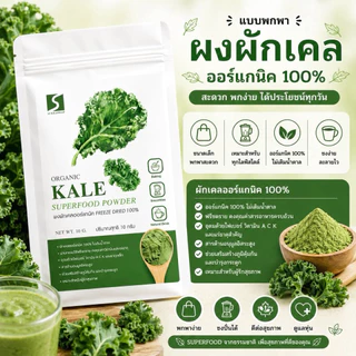 🥬 ขนาดทดลอง ผงผักเคล 100% (Kale Powder) ปริมาณสุทธิ 10 กรัม