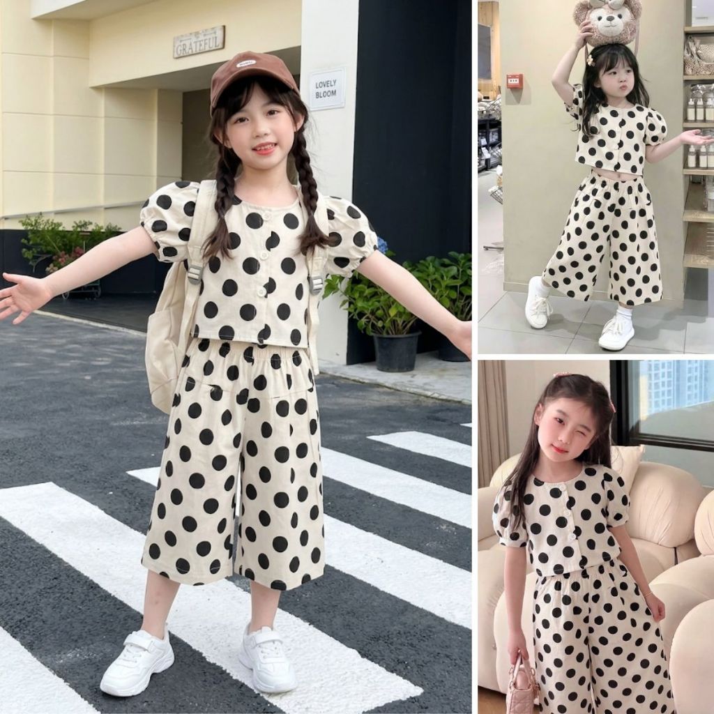 Hanababywear ชุดเซตเสื้อจุดปุ๊กปิ๊กกับกางเกงฟูฟ่อง สไตล์เกาหลี ใส่แล้วน่ารักละลายใจสุดๆ K4124932