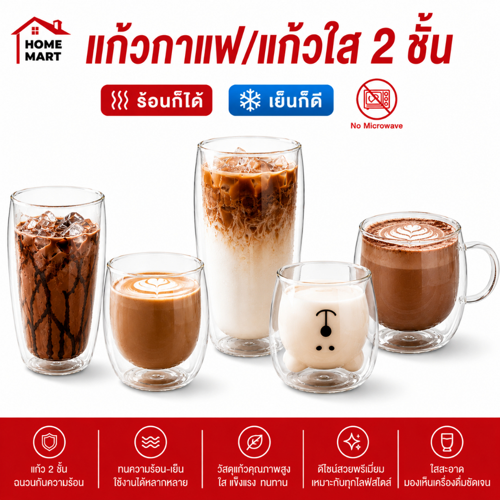 *ใบกำกับภาษี* แก้วกาแฟ 2 ชั้น แก้วสองชั้น Double Wall Glass แก้วมินิมอล แก้วน่ารัก เกรดโรงแรม