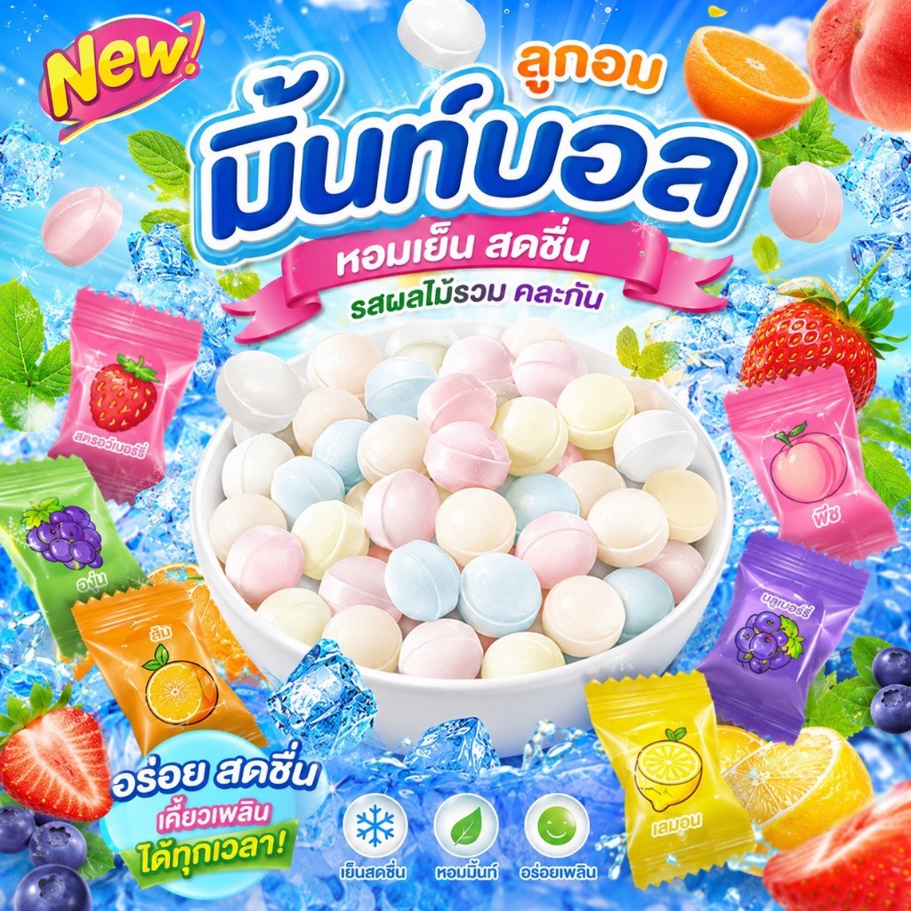 Candy Mint ลูกอมแคนดี้มินท์สดชื่น ลมหายใจหอม มั่นใจตลอดทั้งวัน มีหลายรสชาติ พกพาสะดวก