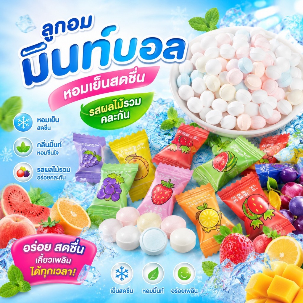 แคนดี้มินท์เย็นฉ่ำ ลมหายใจหอมสะอาดตลอดวัน ไม่มีน้ำตาล ขนาดพกพาสะดวกสุดๆ