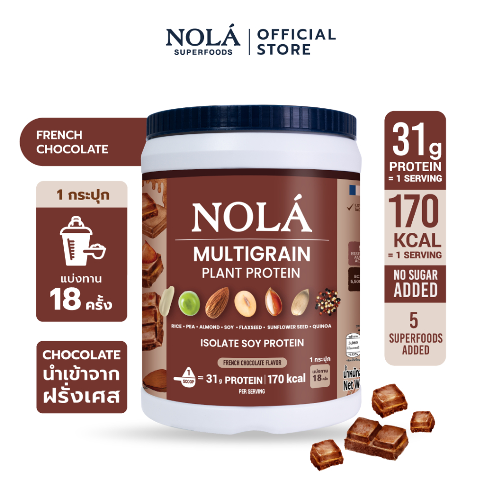 [สูตรใหม่] NOLÁ Superfoods โนล่า โปรตีนพืช รส ช็อกโกเเลต 1 กระปุก Plant Protein French Chocolate