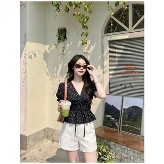 เสื้อแขนตุ๊กตาคอวีผูกโบว์(รหัสJ80)อก32-38เอว25-30งานใหม่ล่าสุด กดก่อนหมดน๊าาาา
