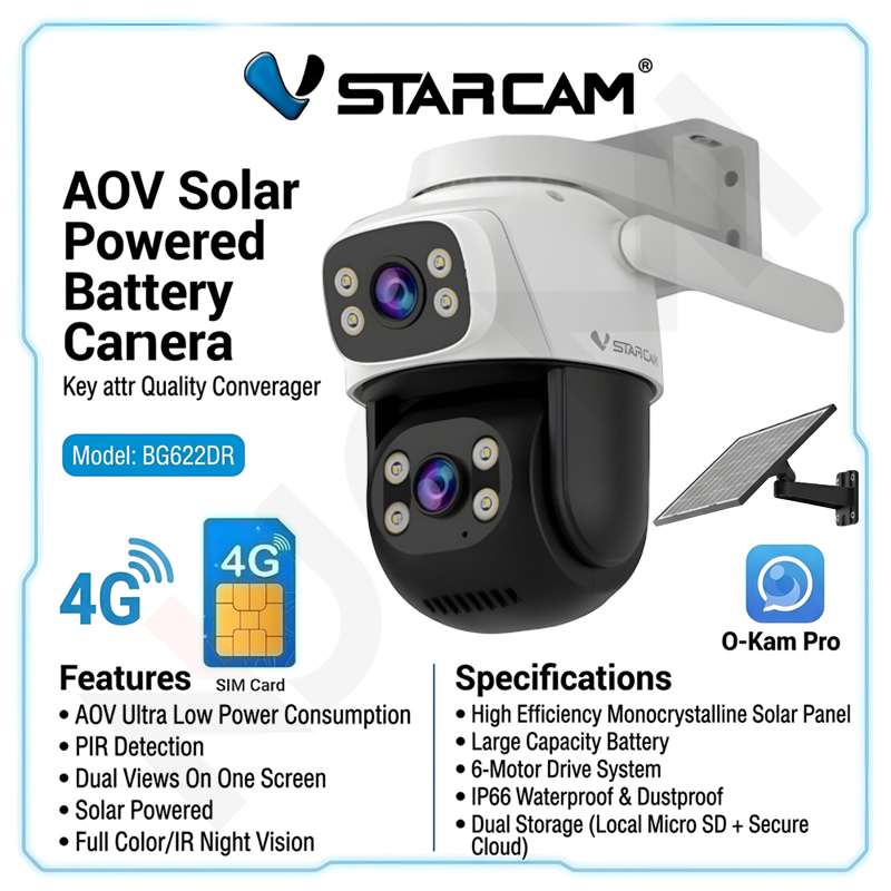 VSTARCAM BG622DR 4G SIM / CB622DR WiFi SHD 1296P 3MP x 2 เลนส์กล้อง กล้องวงจรปิดใส่ซิม แผงโซล่าเซลล์