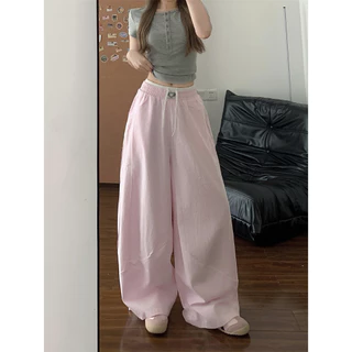 [Summer quick drying fabric, wide leg pants]เกาหลีรุ่นวินเทจผู้หญิงสบาย ๆ แจ๊สเต้นรำกีฬาลมกว้างขากางเกง