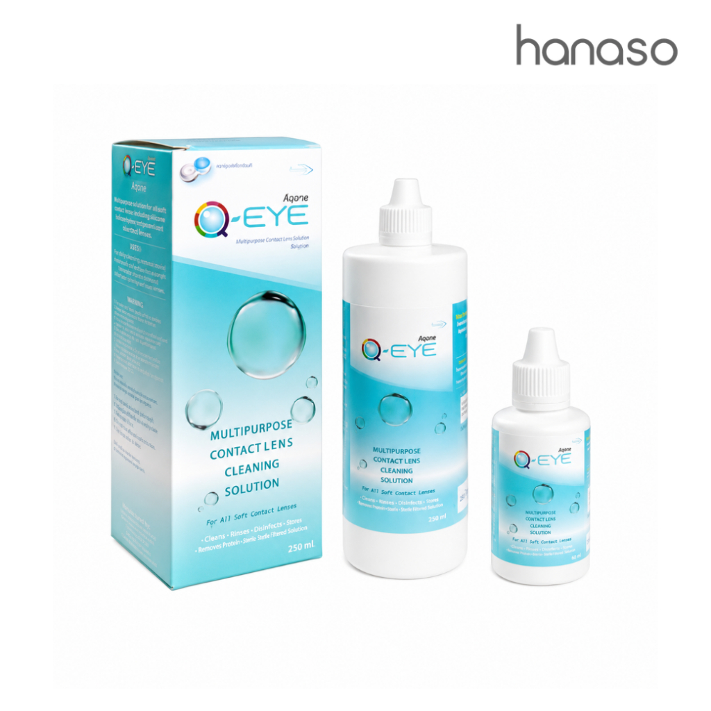 Hanaso น้ำยาล้างคอนแทคเลนส์ น้ำยาล้างแช่คอนแทคเลนส์ Qeye คิวอาย ชำระล้างและฆ่าเชื่อโรค