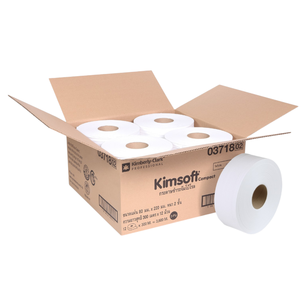 KIMSOFT กระดาษชำระม้วนใหญ่ คิมซอฟต์ จัมโบ้ โรล ทิชชู่ หนา 2 ชั้น รหัสสินค้า 03718 สินค้าคิมเบอร์ลี่ย
