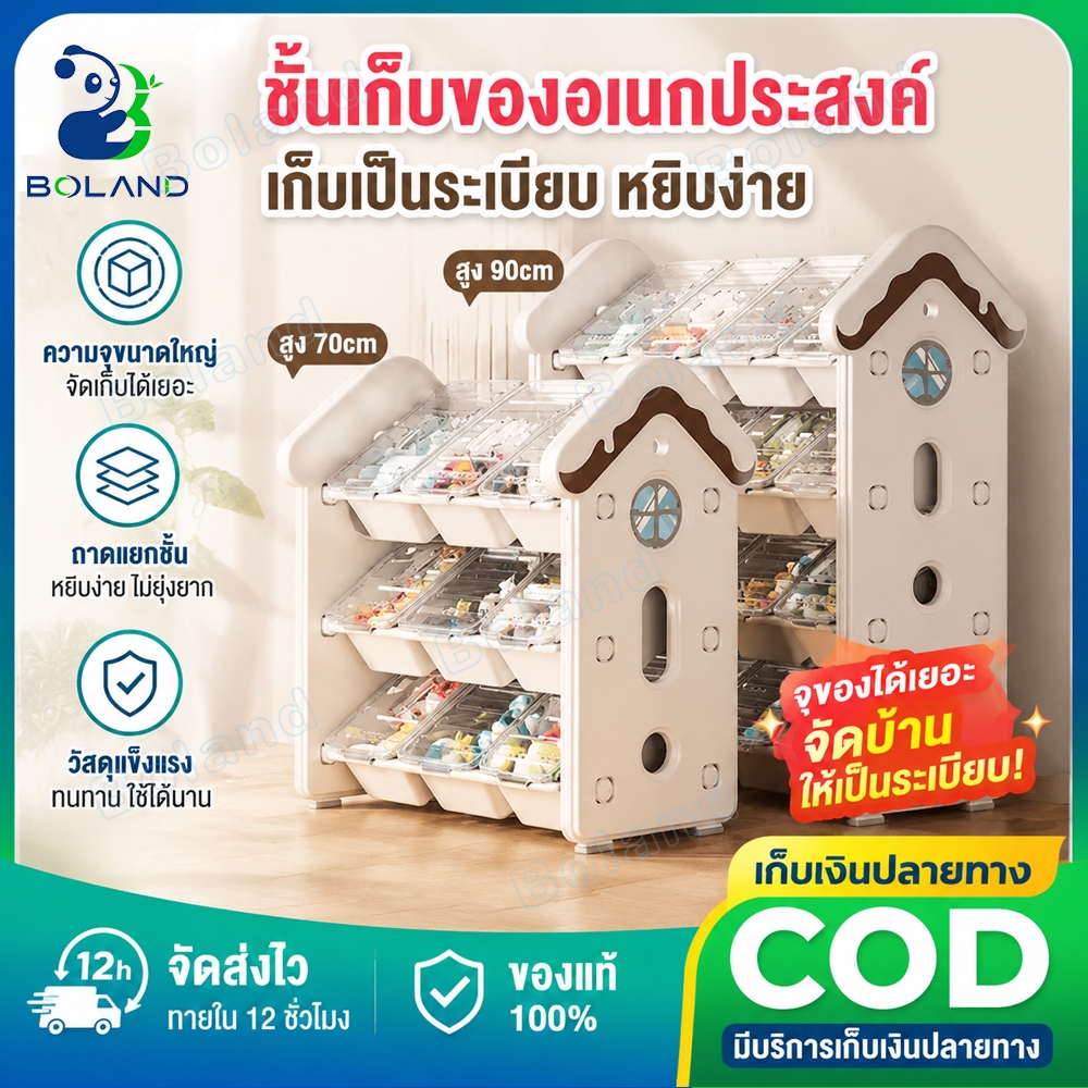 Boland ชั้นวางของเล่นเด็ก 3/4 ชั้น ชั้นวางหนังสือเด็ก มีหลายชั้น กันฝุ่น ความจุสูง เก็บของเล่นง่าย