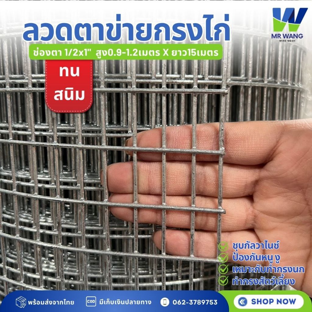 ลวดตาข่าย ชุบกัลวาไนซ์ (กันสนิม) ตา1/2" 1/2x1" 1/2x2" กรงนก รั้วลวดตาข่าย ตะแกรงเหล็ก นกแก้วมาร์คอ ซันคอนัวร์ อีกัวน่า