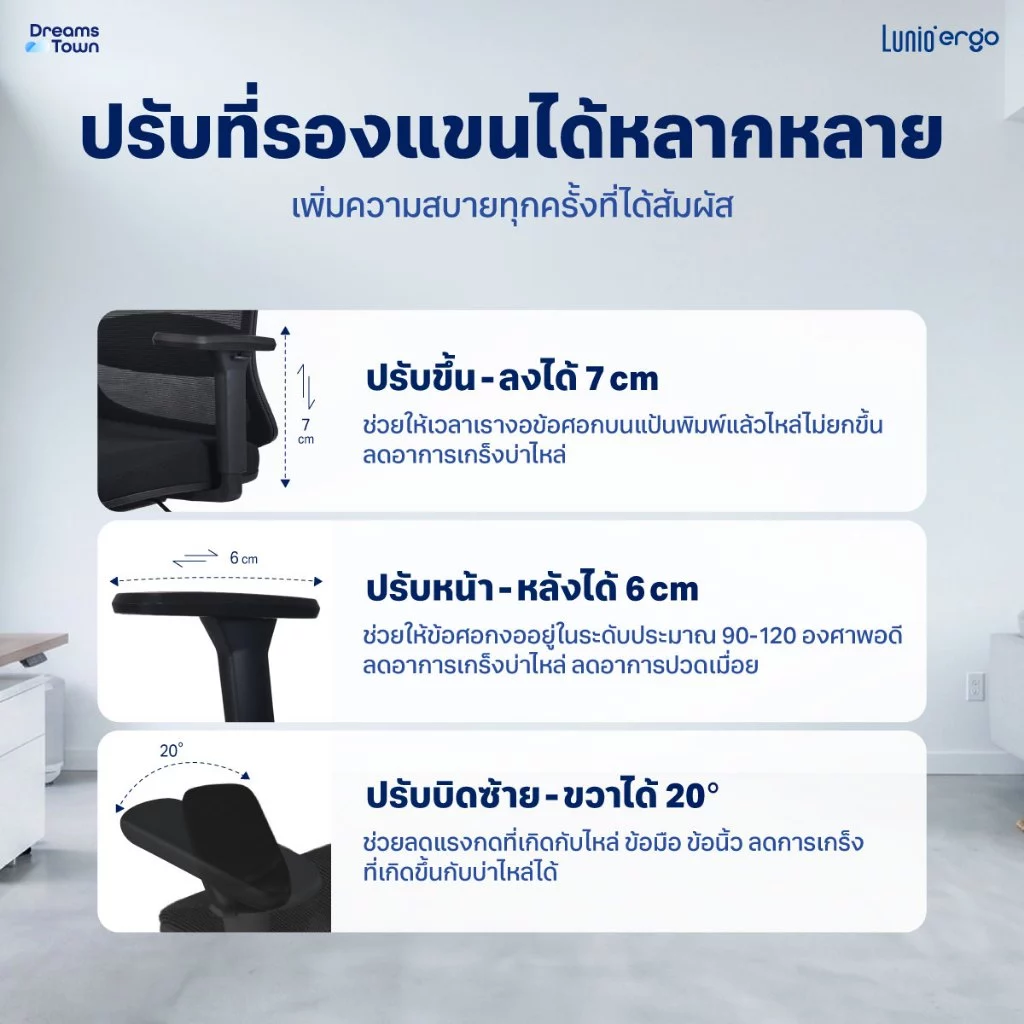 Lunio Ergo Starlight เก้าอี้ทำงาน เก้าอี้คอม เหมาะกับคนสูง 150-175 cm ใช้ผ้าตาข่าย นั่งนานไม่ร้อน ไม่เมื่อย thumbnail 7