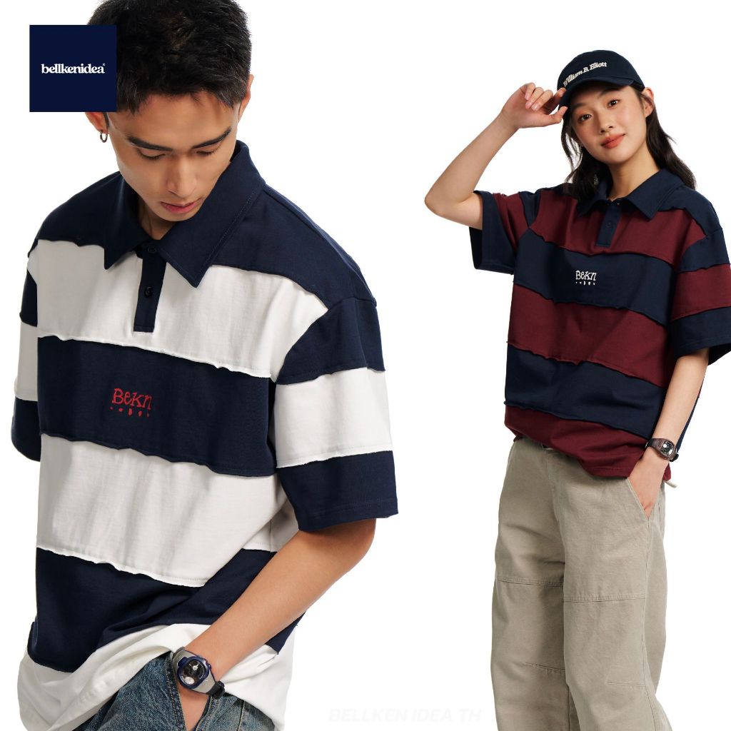 BELLKEN STRIPE POLO เสื้อโปโลแขนสั้นโอเวอร์ไซส์ OVERSIZED ผ้าพรีเมี่ยม (HEAVY COTTON 100%) ผ้าทิ้งตัวอยู่ทรง UNISEX