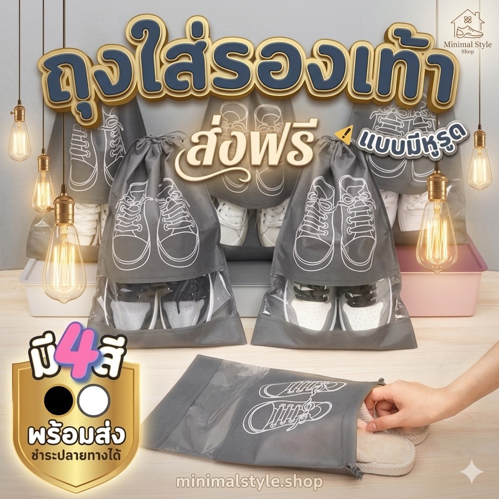 kingshopping RWQ222 (ร้านไทย)ถุงใส่รองเท้าแบบหูรูด พกพาง่าย เก็บรองเท้ากันเปียก เก็บกักฝุ่น(อุปกรณ์สำหรับจัดเก็บรองเท้า)