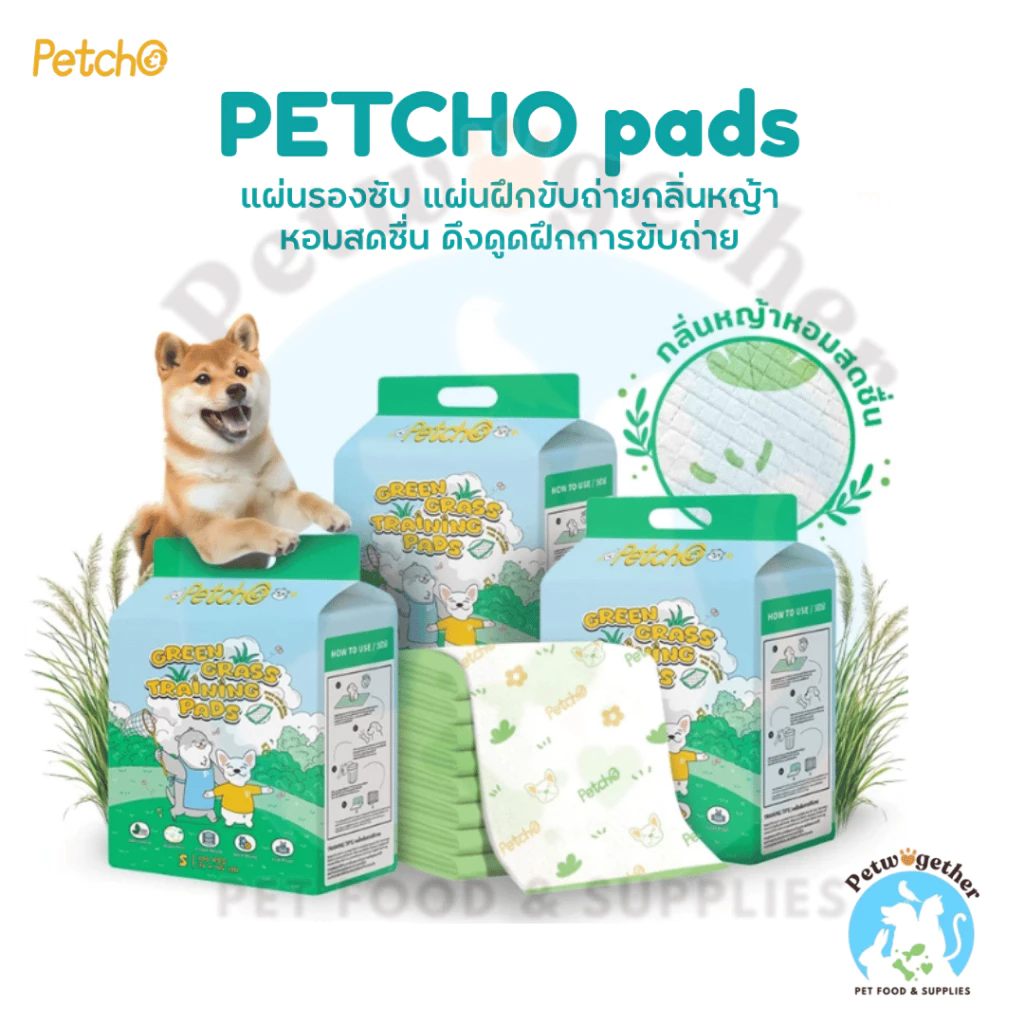 Petcho แผ่นรองฉี่สุนัข แผ่นรองซับ กลิ่นหญ้าสดชื่น ดึงดูดให้ขับถ่ายดูดซับไว ลดกลิ่น