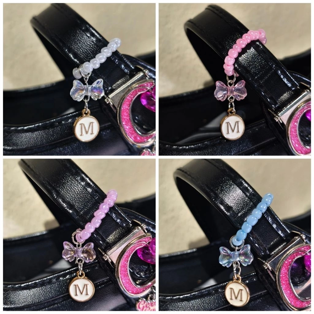 💍แหวนรองเท้า ห้อยโบว์และจี้อักษรสีขาวและครีม 💍จี้หัวใจอักษรทักแชทเท่านั้น