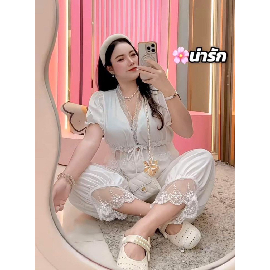 เสื้อแขนสั้น ลูกไม้ อก32-46“ กางเกงแต่งปลายลูกไม้ อก32-46“ เอว28-40“ สะโพก44+”(มีขายแยกค่ะและขายยกเซ็ต)