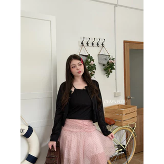 (ถูกสุด/มีส่งด่วน!⚡️) A459(CY) เสื้อสายเดี่ยวพร้อมซับใน + เสื้อคลุมงานเนื้อผ้าลูกไม้ยืด สาวอวบไซส์ใหญ่