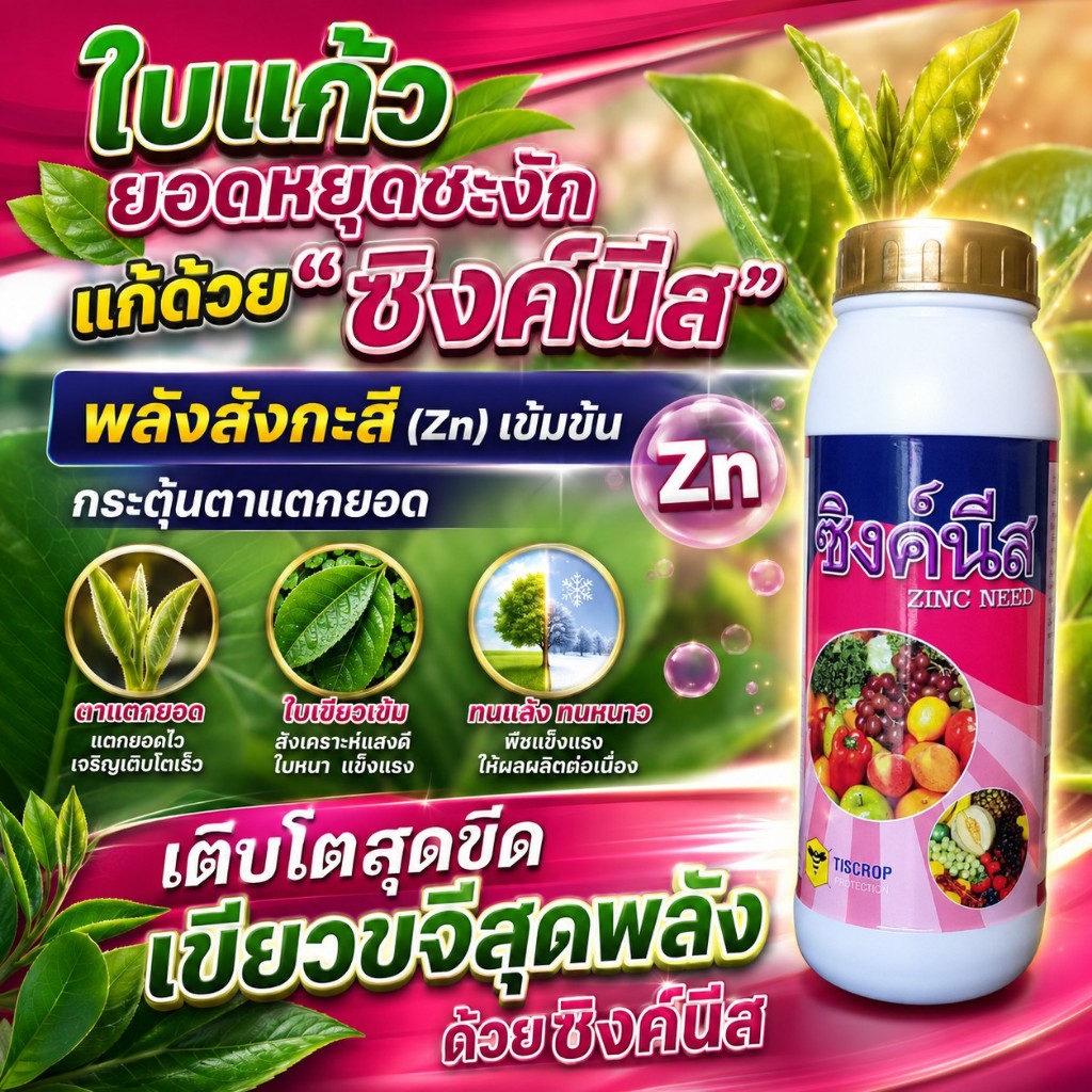 ซิงค์นีส(ธาตุอาหารสังกะสี Zn ) สร้างตาดอก แก้ใบแก้ว ใบลาย ขนาด 1 ลิตร
