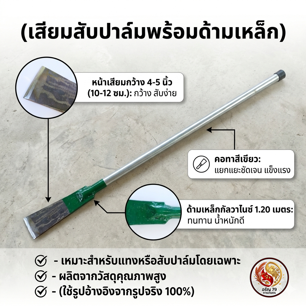 เสียมกระแทกแทงปาล์ม เสียมขุดดิน เสียมขุดหน่อกล้วย ทำจากเหล็กแหนบแท้100% (ทาคอสีเขียว)
