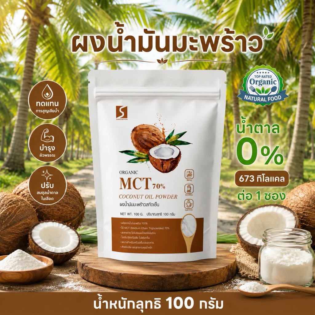 ผงน้ำมันมะพร้าวสกัดเย็น ขนาด 100 กรัม