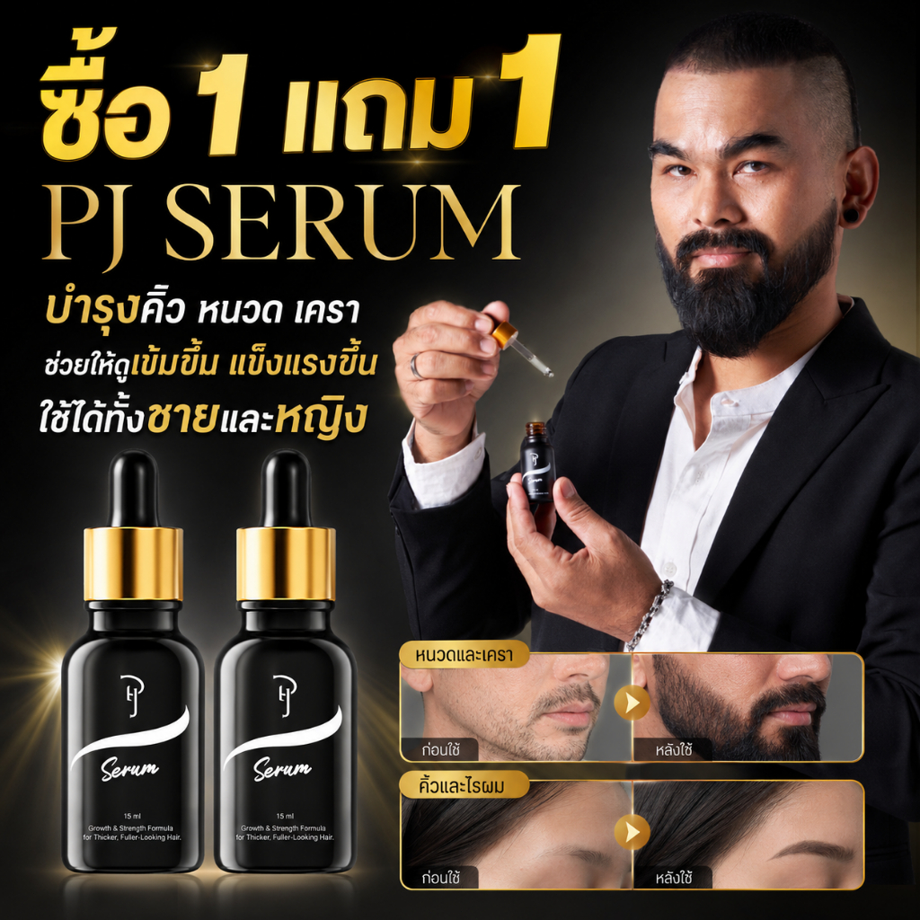 🔥ซื้อ 1 แถม 1🔥PJ SERUM 15ml ช่วยกระตุ้นและบำรุงเส้นผม เซรั่มสำหรับผม เครา จอน และคิ้ว เหมาะสำหรับผิวแพ้ง่าย ใช้ได้ทุกวัน