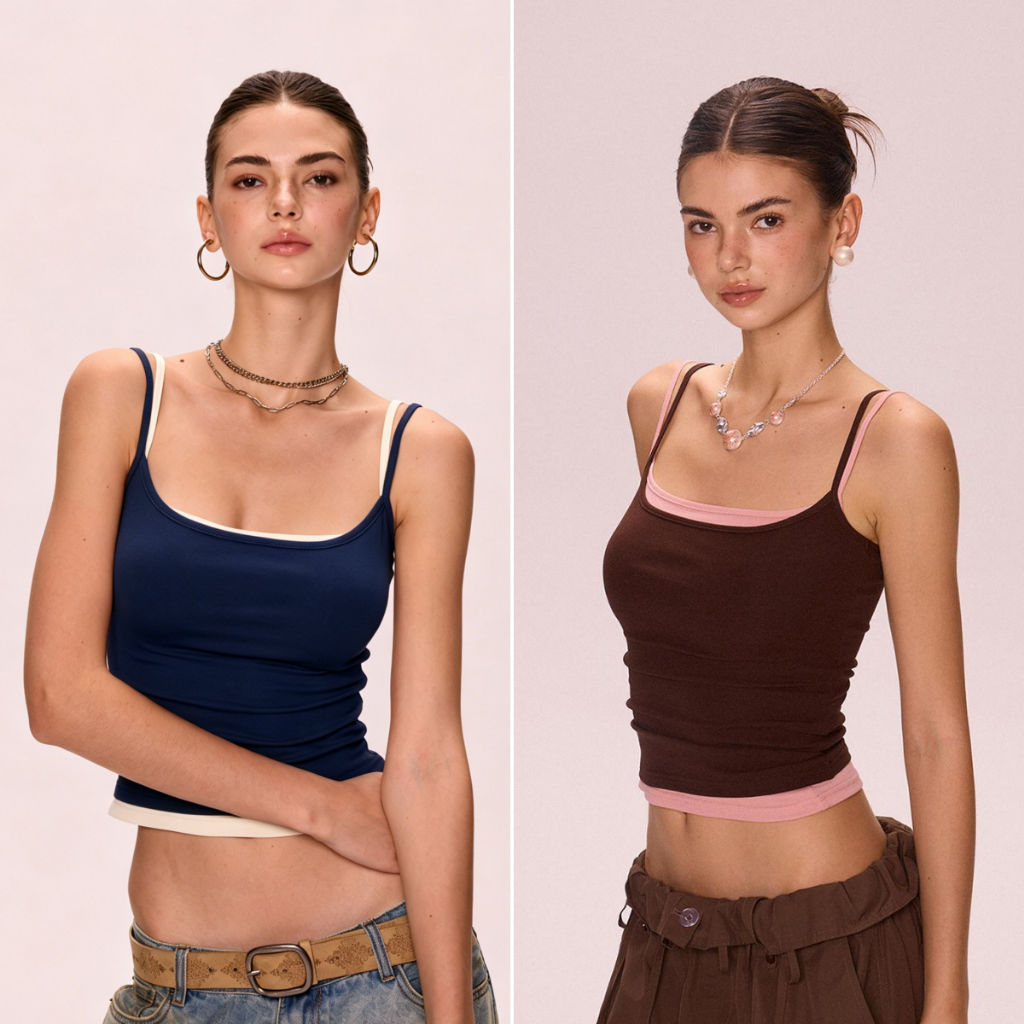 Bella Shop เสื้อกล้ามผู้หญิง เสื้อสายเดี่ยวเข้ารูปสั้น ผ้านิ่มเด้ง สไตล์สาวฮอต สามารถวางซ้อนได้