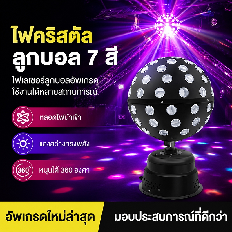 ไฟแฟลช LED ไฟหมุน ktv360° ไฟหมุนได้  ดวง ไฟแฟลชบาร์ ไฟ LED เลเซอร์ สั่งงานด้วยเสียง DJ Party Lights