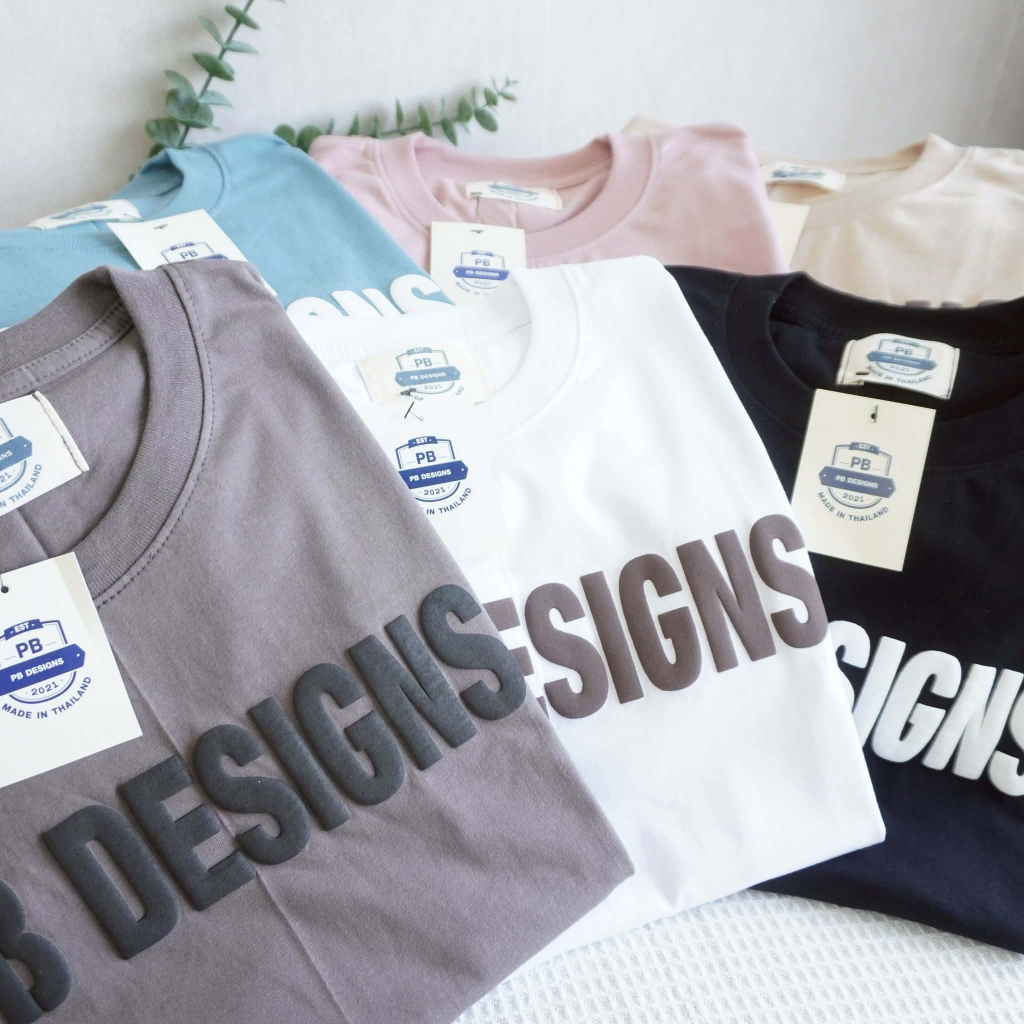เสื้อยืดแขนสั้นPB DESIGN PB65ปั้มสกรีนนูน กำลังฮิต ผ้าคอตตอนทรงตรง คอกลม S-3XL