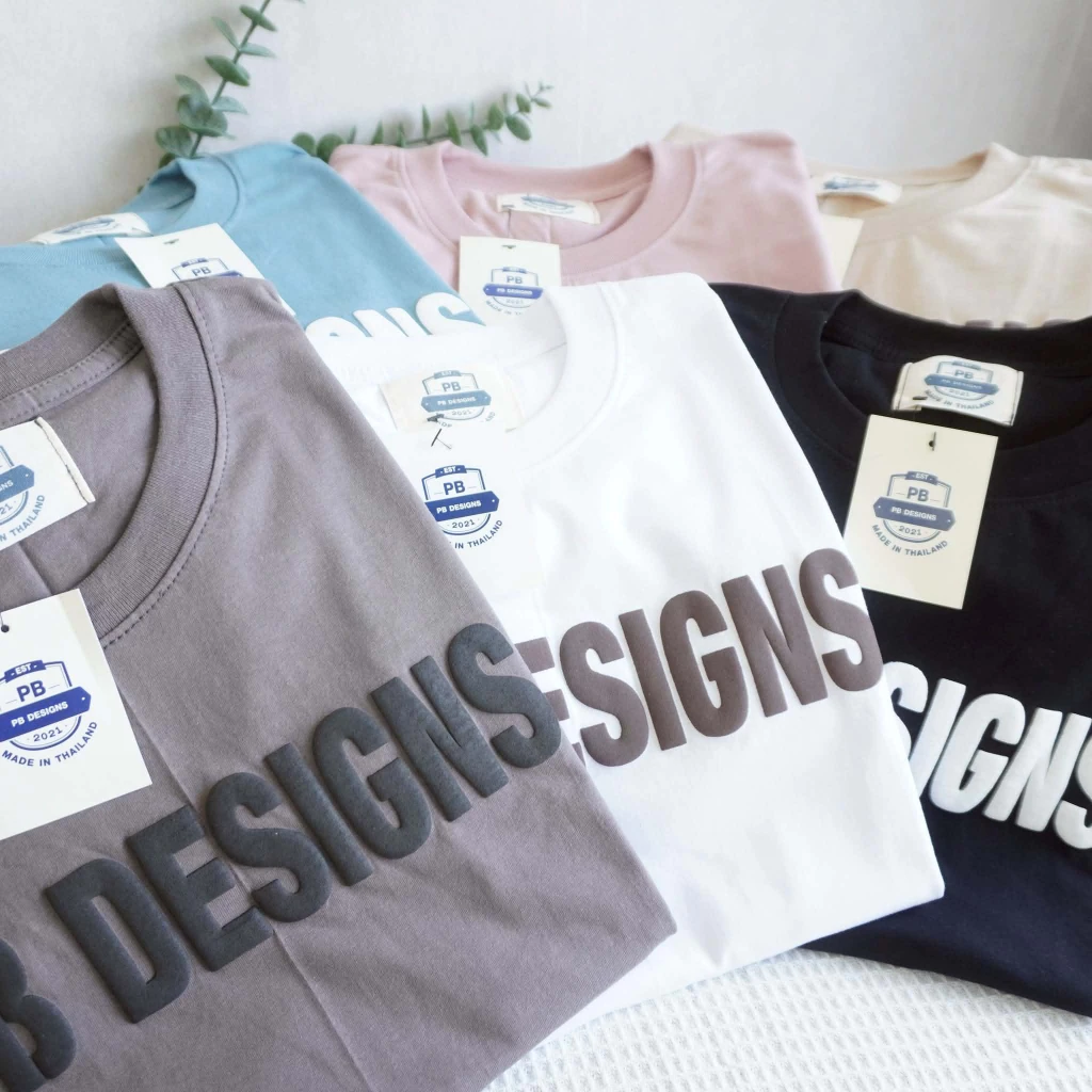 เสื้อยืดแขนสั้นPB DESIGN PB65ปั้มสกรีนนูน กำลังฮิต ผ้าคอตตอนทรงตรง คอกลม S-3XL