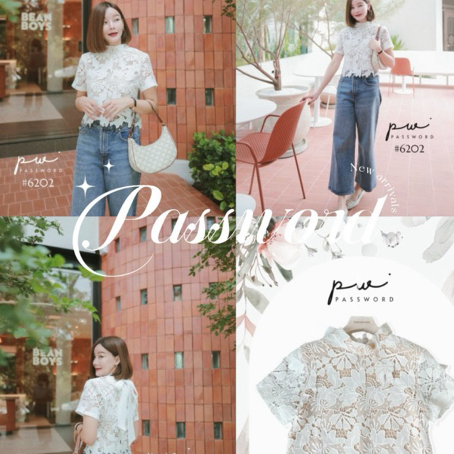 password 6202 | 6263 เสื้อผ้าลูกไม้คอตตอนอย่างดี ดีเทลมีโบว์ผูกด้านหลัง