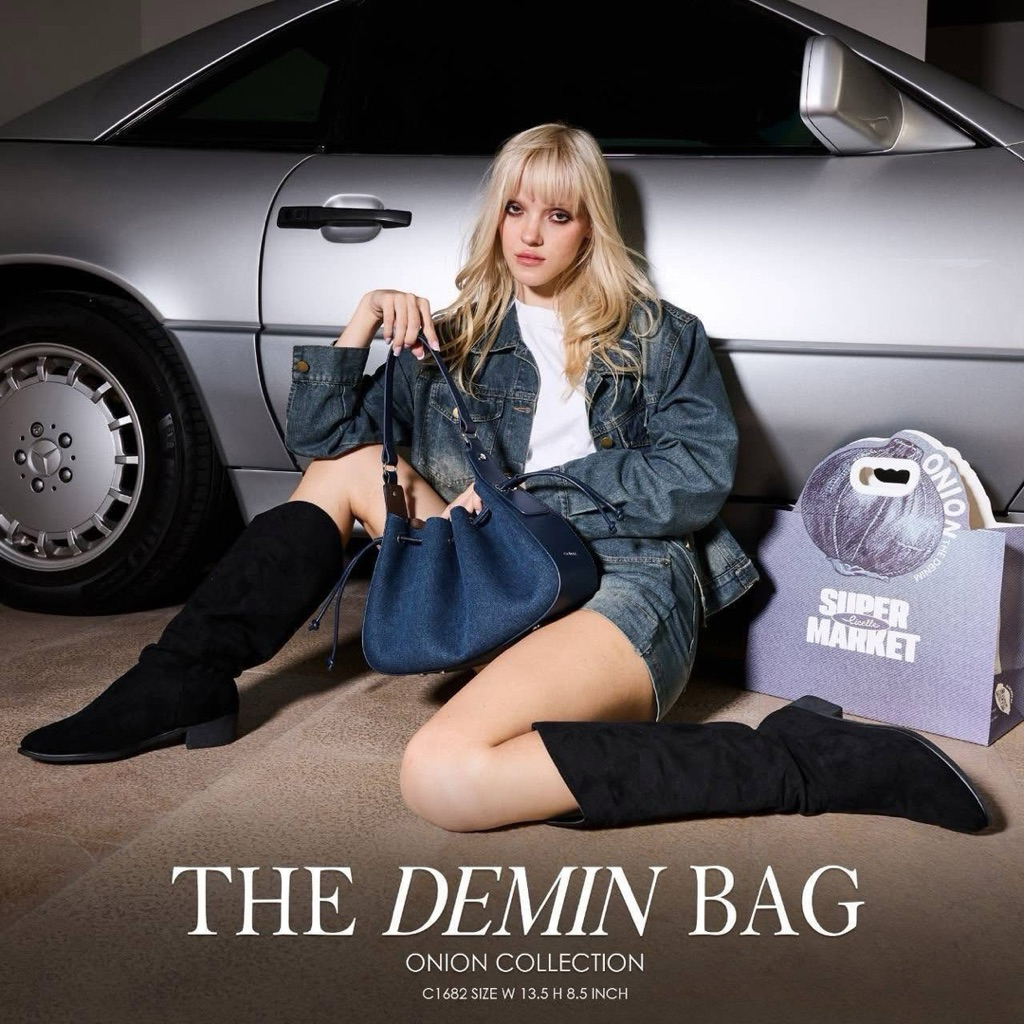 พร้อมส่ง💙กระเป๋าสะพาย cicelle หัวหอม Onion Bag Denim และถุงกระดาษลายพิเศษ c1682