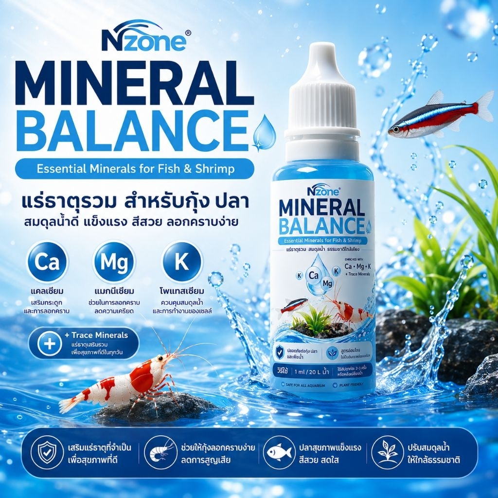Mineral Balanceแร่ธาตุรวมสำหรับกุ้ง ปลาสวยงามปลากัดปลาบอลลูน