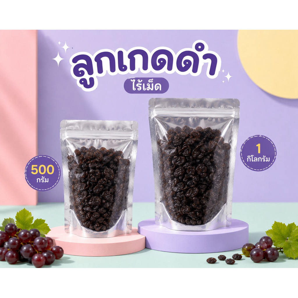 ลูกเกดดำ ไร้เม็ด เกรด A