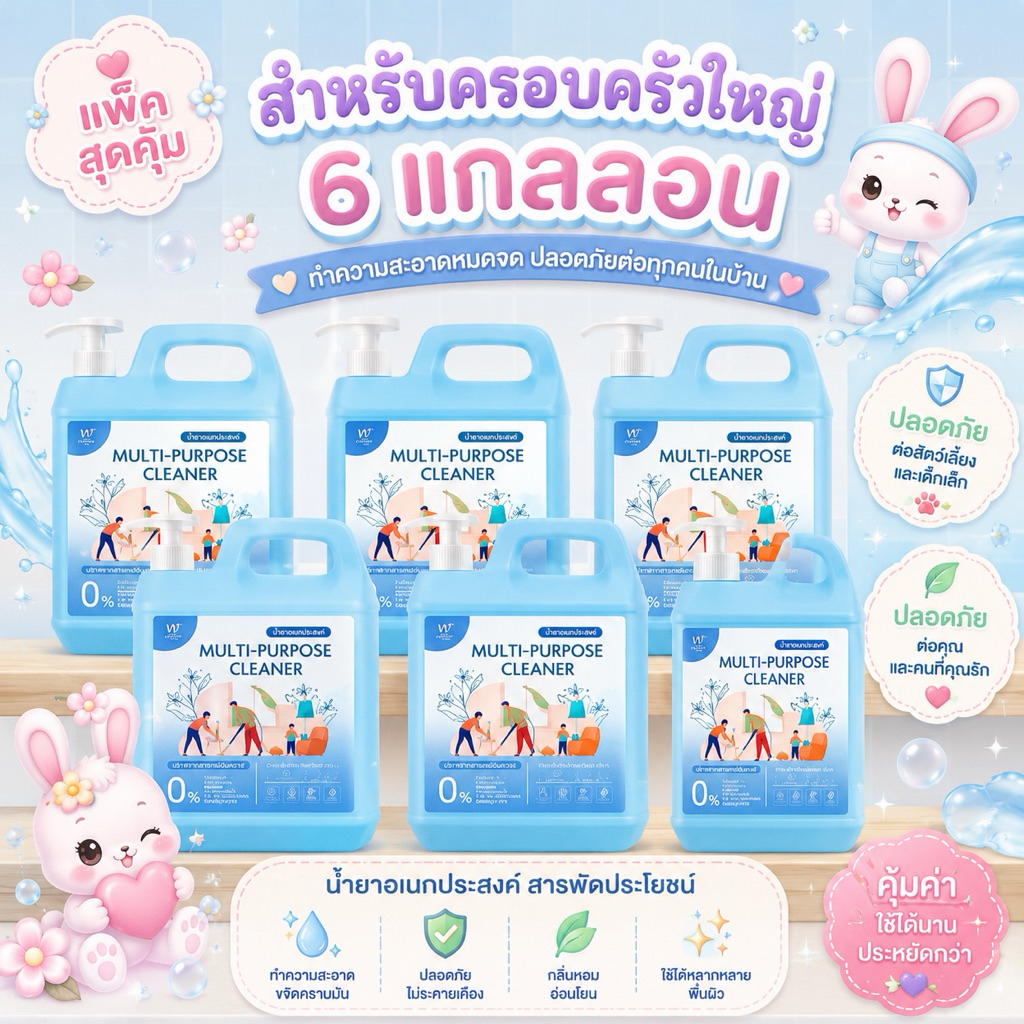 [ Set 6 แกลลอน ] Wclean ผลิตภัณฑ์ทำความสะอาด อเนกประสงค์ ขนาด 1,000 ml. ซื้อเยอะ ยิ่งประหยัด