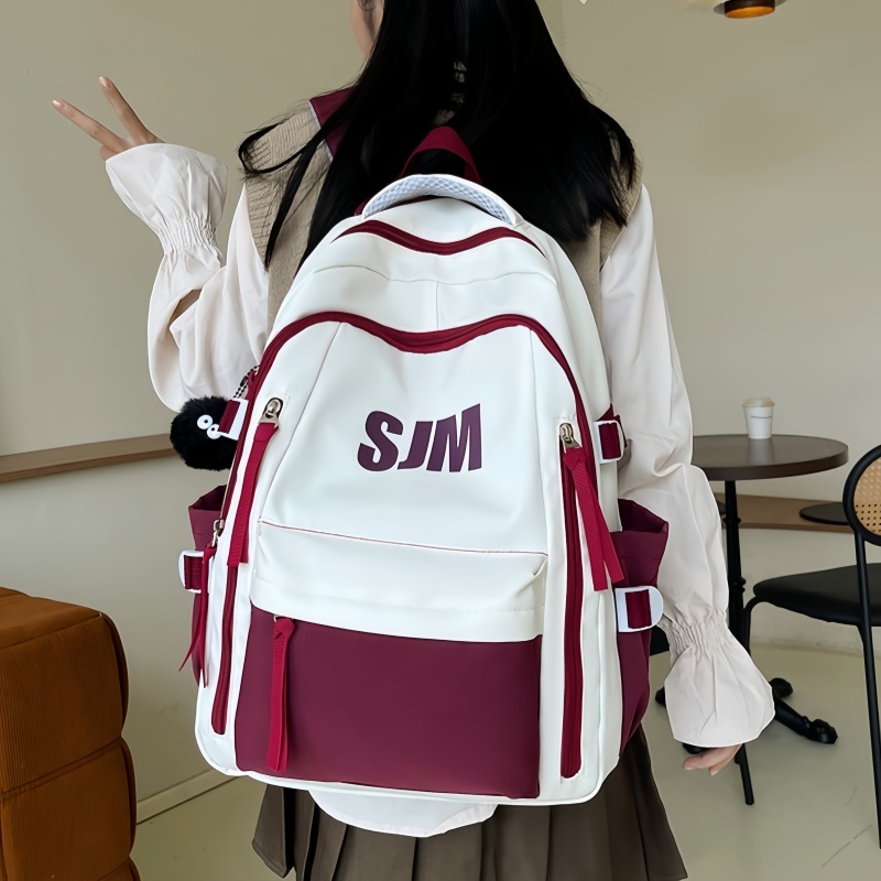 กระเป๋าเป้าเกาหลีลายตัวอักษร สีตัดกัน ความจุใหญ่ ใช้ได้ทั้งเรียนและเดินทาง