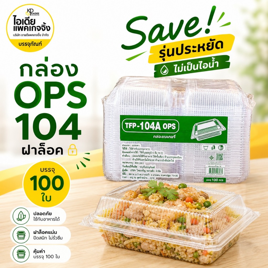 กล่อง OPS TFP-104A ฝาล็อค 100 ใบ กล่องใสไม่เป็นฝ้า
