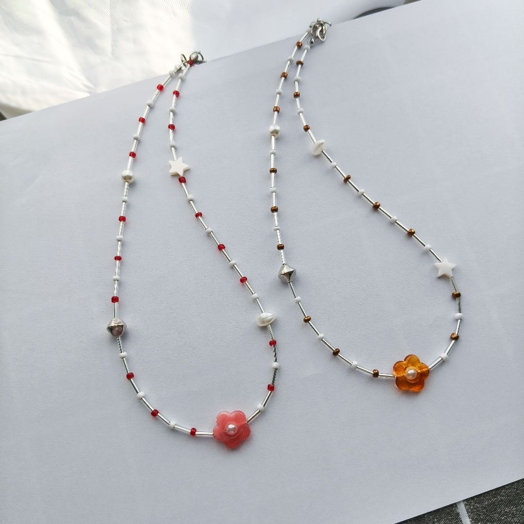 🌹Rosy Bloom Necklace สร้อยคอลูกปัดแฟชั่น Y2K ดอกไม้ชมพู น่ารัก 🍀