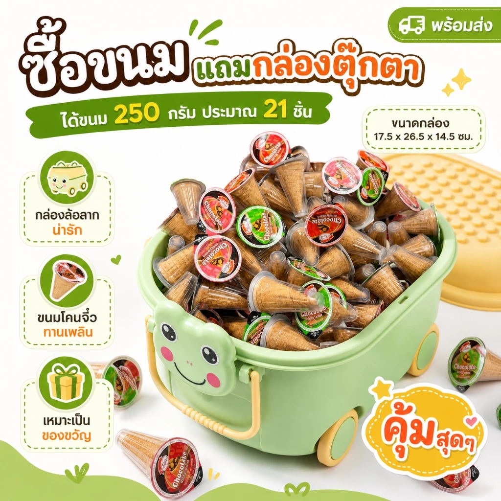 ซื้อขนมแถมกล่องตุ๊กตาสุดน่ารัก มีให้เลือกถึง2แบบทั้งโกโก้และก็ไวท์ช็อก(คละลาย)