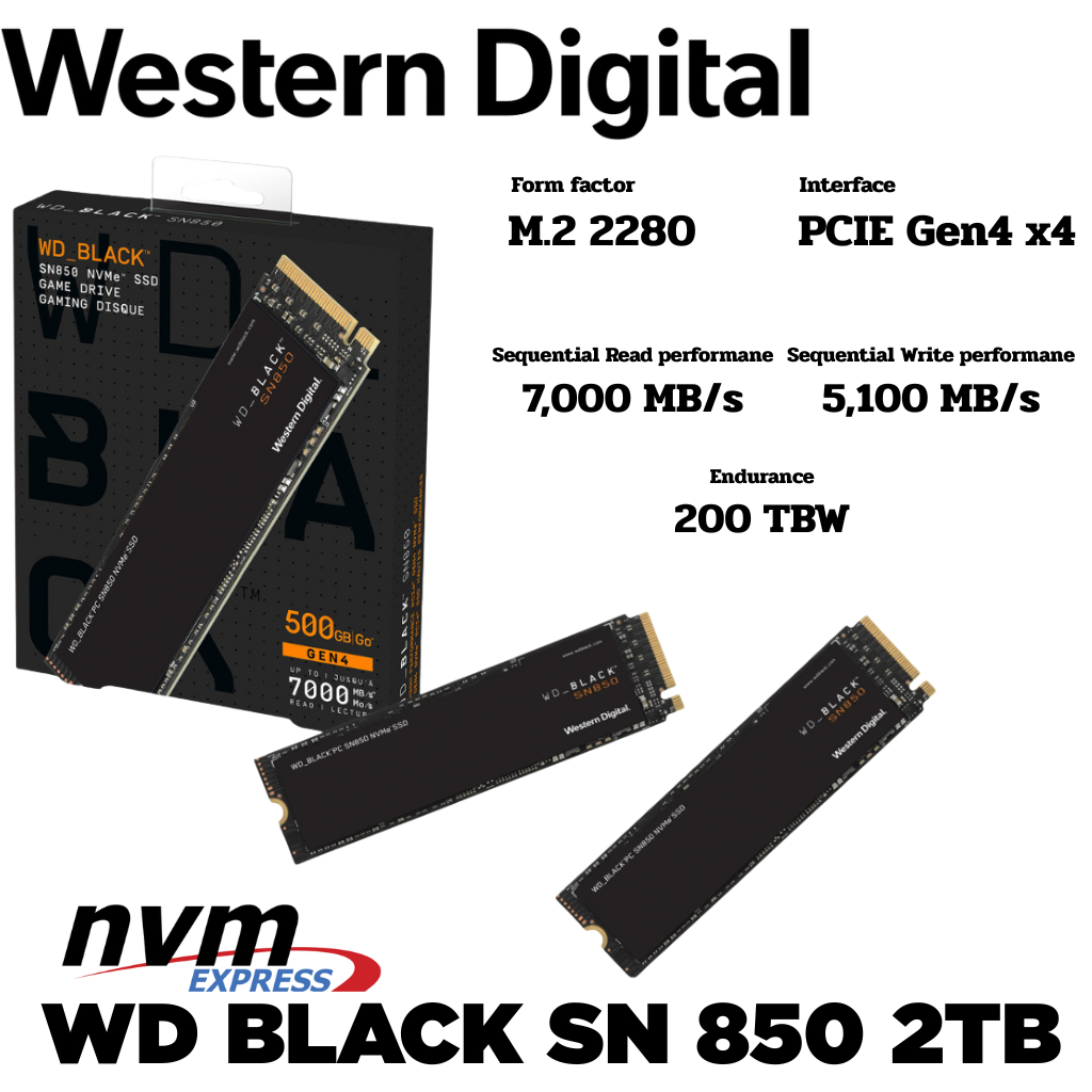 M.2 2TB SSD (เอสเอสดี) WD BLACK SN850 (WITHOUT HEATSINK) - PCIe 4/NVMe M.2 2280 (WDS500G1X0E)